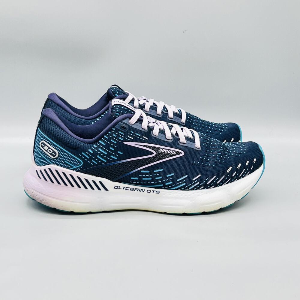 Brooks Shoes Women 10 Blue Mesh Glycerin GTS 20 Running Athletic Sneaker Comfort